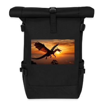 Ein realistischer, majestätischer dunkler Drachenuntergang - Rolltop Rucksack - Schwarz - Vorne