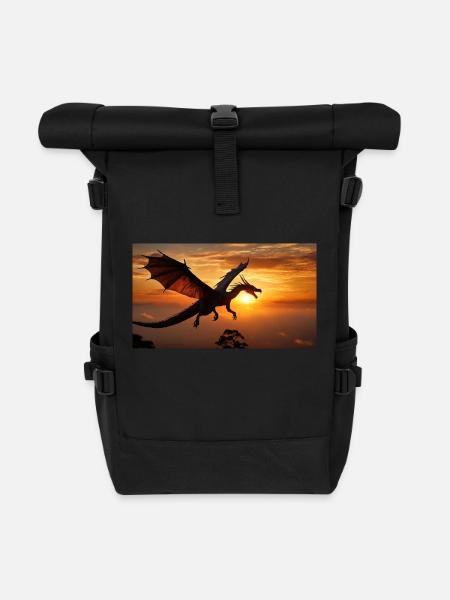 Ein realistischer, majestätischer dunkler Drachenuntergang - Rolltop Rucksack - Schwarz