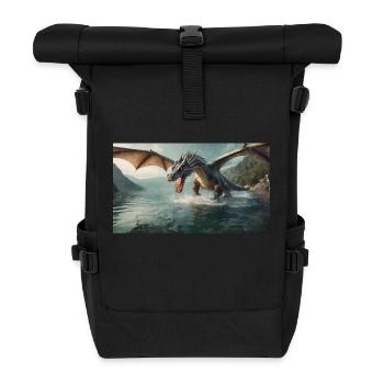Ein realistischer böser dunkler Drache jagt Fischfluss - Rolltop Rucksack - Schwarz - Vorne