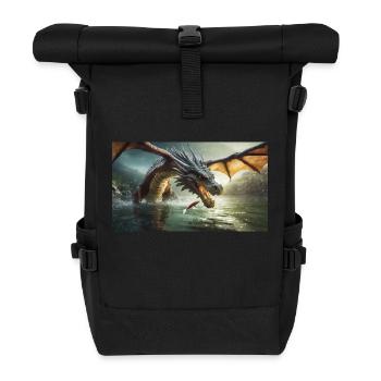 Ein realistischer böser dunkler Drache jagt Fische - Rolltop Rucksack - Schwarz - Vorne