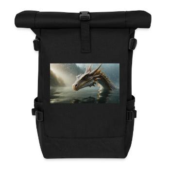 Ein realistischer böser dunkler Drache in einem nebligen Fluss - Rolltop Rucksack - Schwarz - Vorne