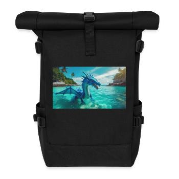 Ein realistischer blauer Wasserdrache im Türkis - Rolltop Rucksack - Schwarz - Vorne