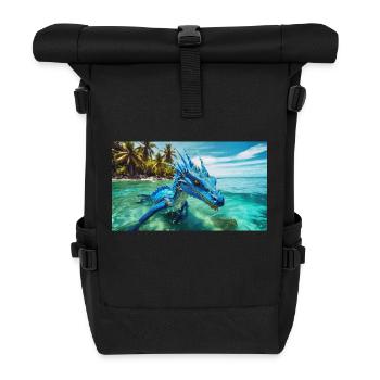 Ein realistischer blauer Wasserdrache im Meerwasser - Rolltop Rucksack - Schwarz - Vorne