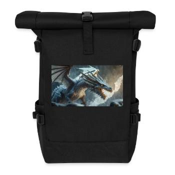 Ein realistischer böser dunkler Drache klettert auf einen nebligen - Rolltop Rucksack - Schwarz - Vorne