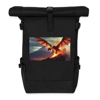 Ein realistischer, majestätischer dunkler Drachenvulkan - Rolltop Rucksack - Schwarz - Vorne