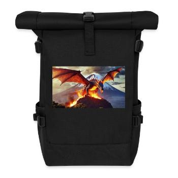 Ein realistischer, majestätischer dunkler Drache erklimmt ein v - Rolltop Rucksack - Schwarz - Vorne
