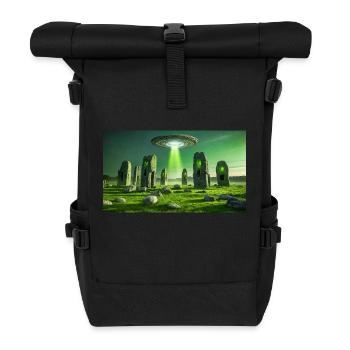 gruselige mythische Orte – UFO fliegt Stonehenge - Rolltop Rucksack - Schwarz - Vorne