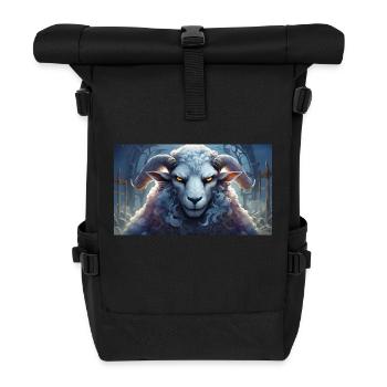 Cute grumpy grouchy animals - sheep - Roll Top Backpack - black - Front