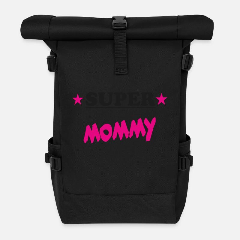SUPER MOMMY - Roll Top Backpack - black