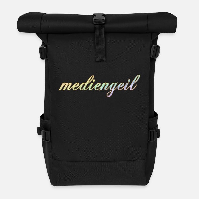 mediengeil Diamond Rainbow frech cooler Schriftzug - Rolltop Rucksack - Schwarz
