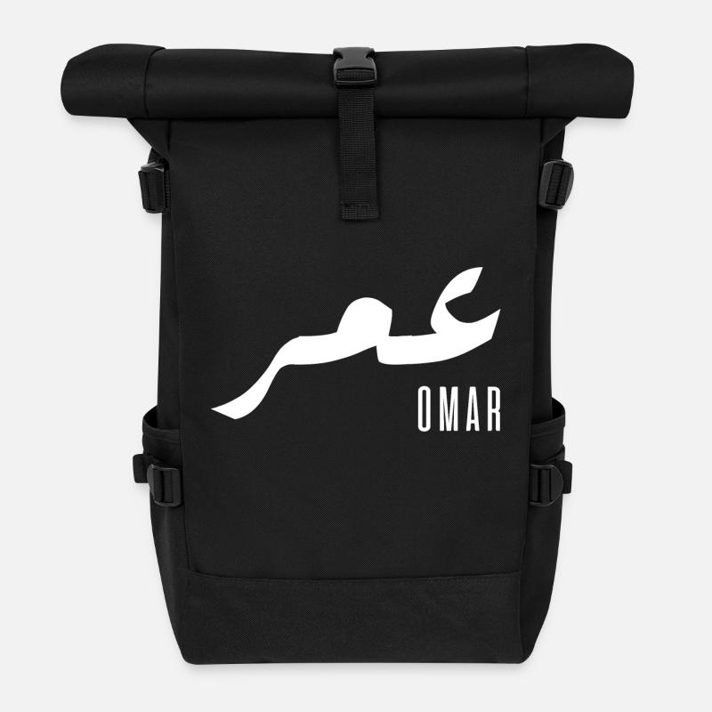 Omar Arabic name - Roll Top Backpack - black