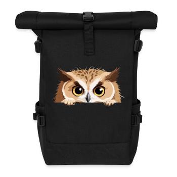 Owl Peeking Cute Adorable Funny Animal Cartoon - Roll Top Backpack - black - Front