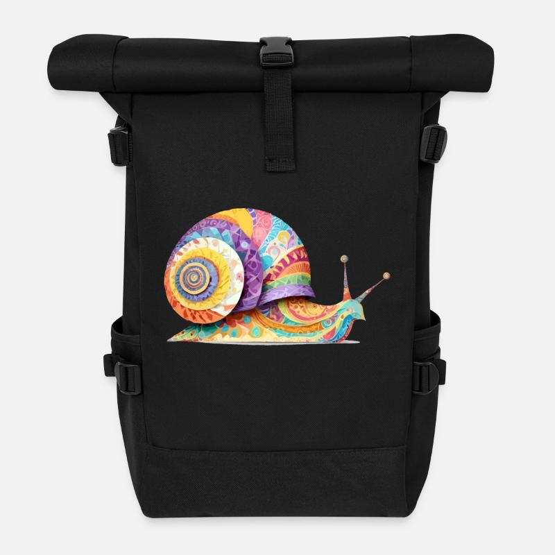 Schnecke Verspielt Entzückend Spaß Tier Bunt Niedlich - Rolltop Rucksack - Schwarz