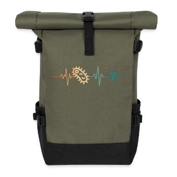 Retro Heartbeat Bacteria - Roll Top Backpack - olive/black - Front