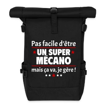 Pas facile d'être un super mécano, mécanique, noël - Sac à dos roll top - noir - Devant