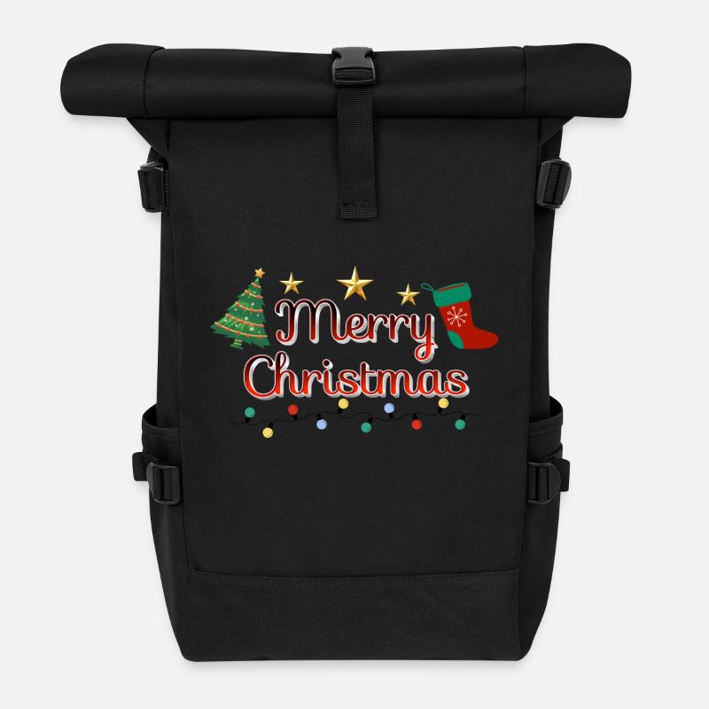 Merry Christmas tree - Roll Top Backpack - black