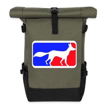 Fuchs Sport Logo Rot Blau Symbol Silhouette Umriss - Rolltop Rucksack - Olive/Schwarz - Vorne