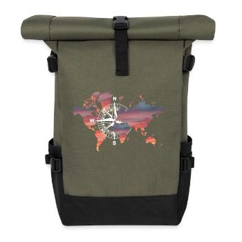 Welt Kompass - Rolltop Rucksack - Olive/Schwarz - Vorne