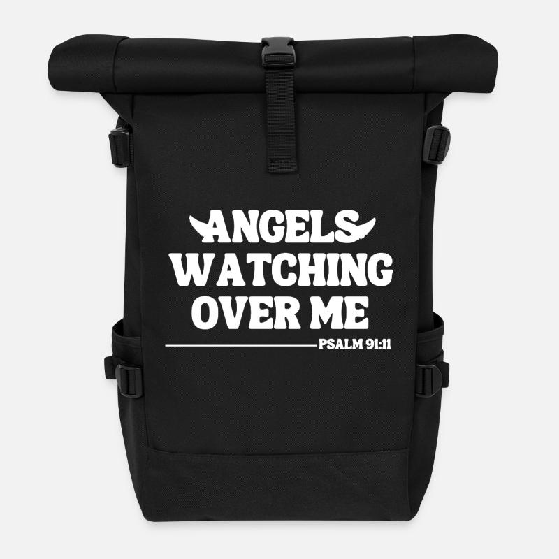 Angels Watching Over Me – Psalm 91:11 - Roll Top Backpack - black