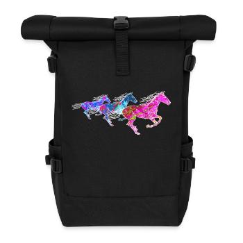 wilde Pferde pink blau Pferdefreunde galoppierend - Rolltop Rucksack - Schwarz - Vorne