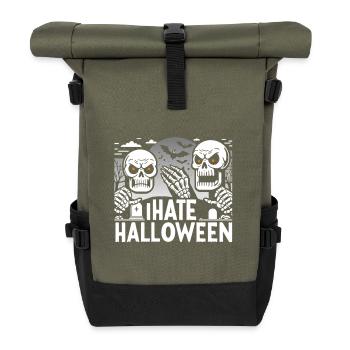 Dark Gothic Halloween Skeleton Design - Roll Top Backpack - olive/black - Front