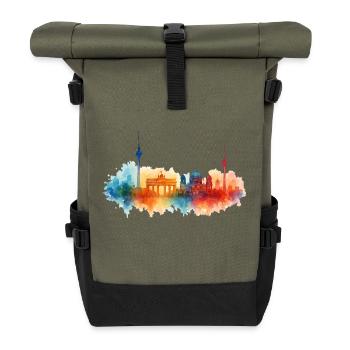 berlin stadt aquarell city - Rolltop Rucksack - Olive/Schwarz - Vorne