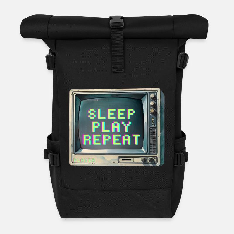 Retro Gaming Inspired TV Design - Roll Top Backpack - black
