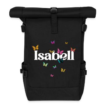 Beau prénom de fille avec des papillons ISABELL - Sac à dos roll top - noir - Devant