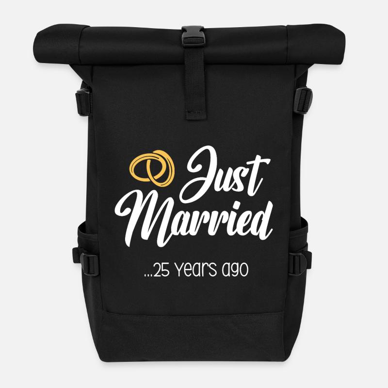 Just Married 25 Years Marriage Married Anniversary - Roll Top Backpack - black