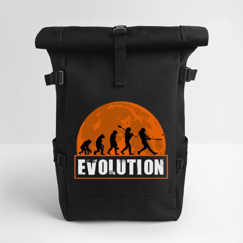Baseball Softball Evolution Funny Player Gift Art Roll Top Backpack