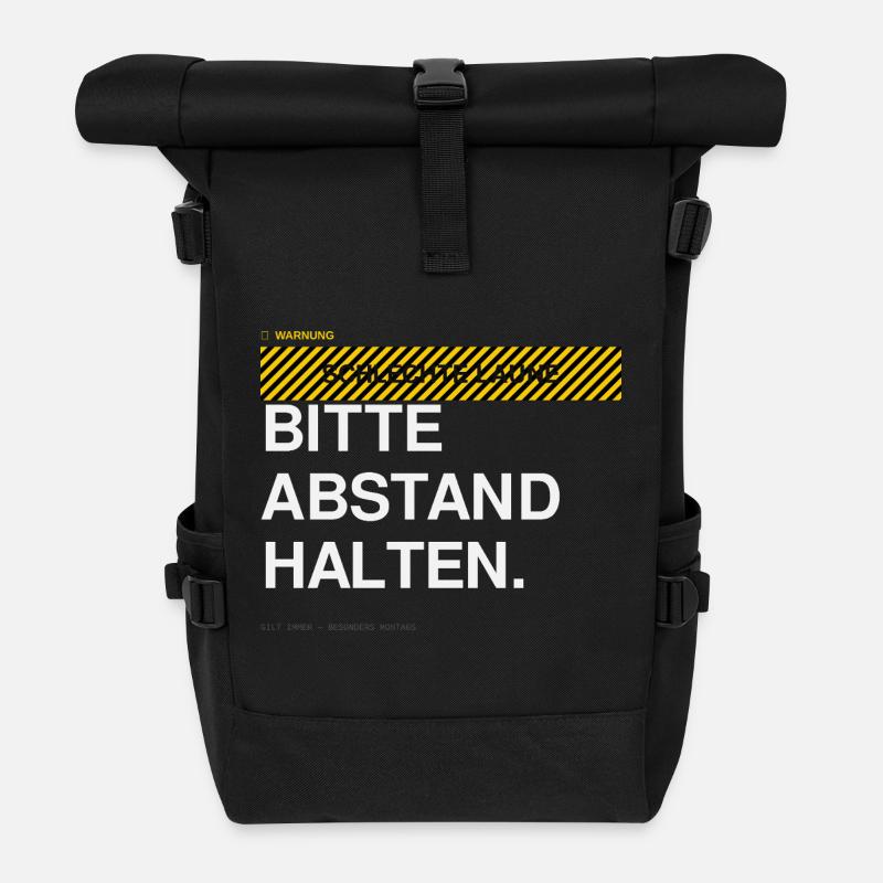 BITTE ABSTAND HALTEN Warnhinweis - Rolltop Rucksack - Schwarz