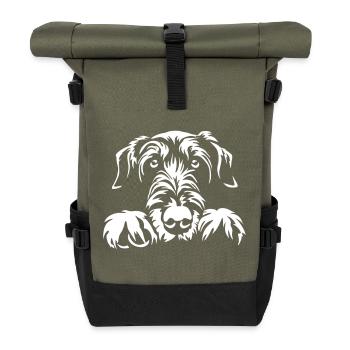 Irish Wolfhound Kopf "Black Edition" - Rolltop Rucksack - Olive/Schwarz - Vorne