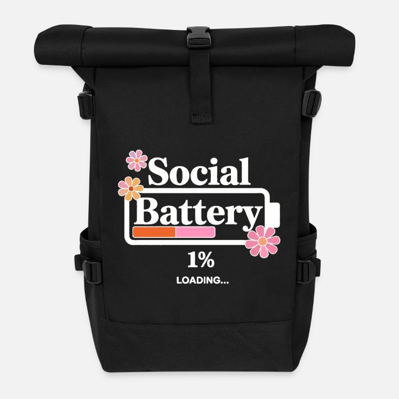 Social Battery Empty – Mental Health Design - Roll Top Backpack - black