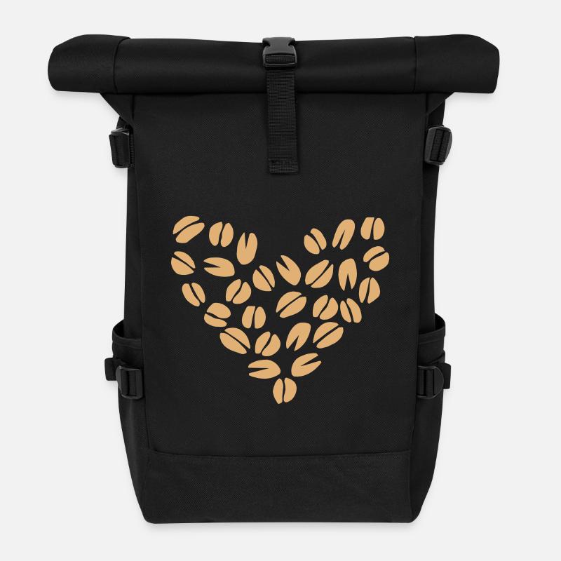 Kaffeebohne Herz - Rolltop Rucksack - Schwarz
