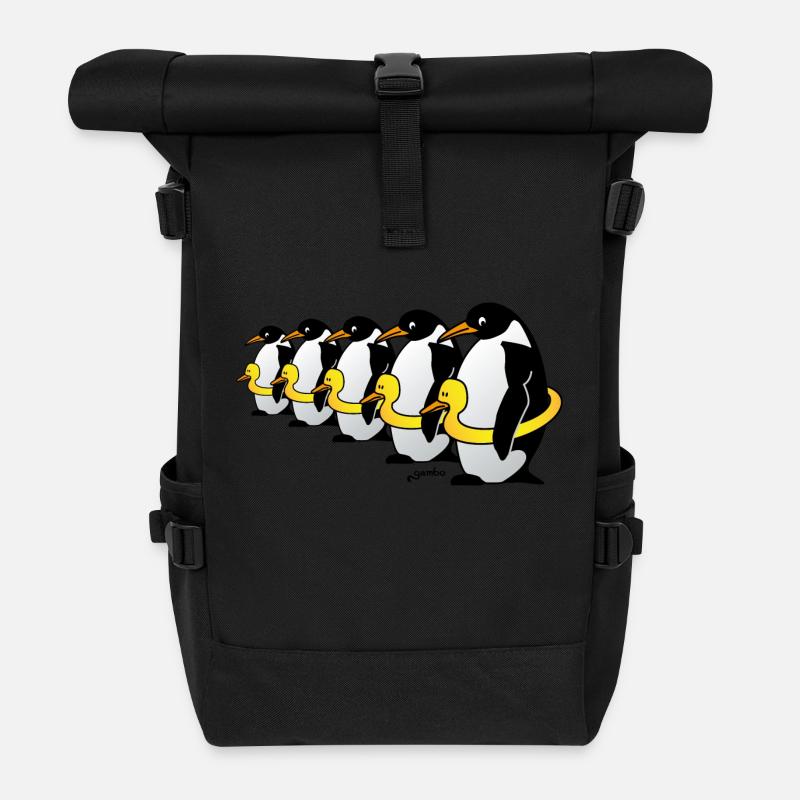 Pinguine mit Quietscheentchen - Rolltop Rucksack - Schwarz