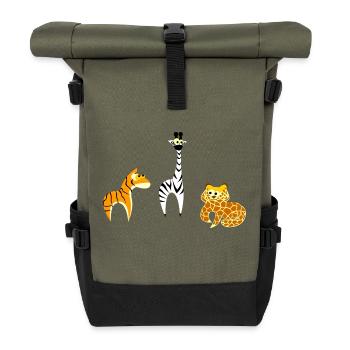 Zoo animals - Roll Top Backpack - olive/black - Front