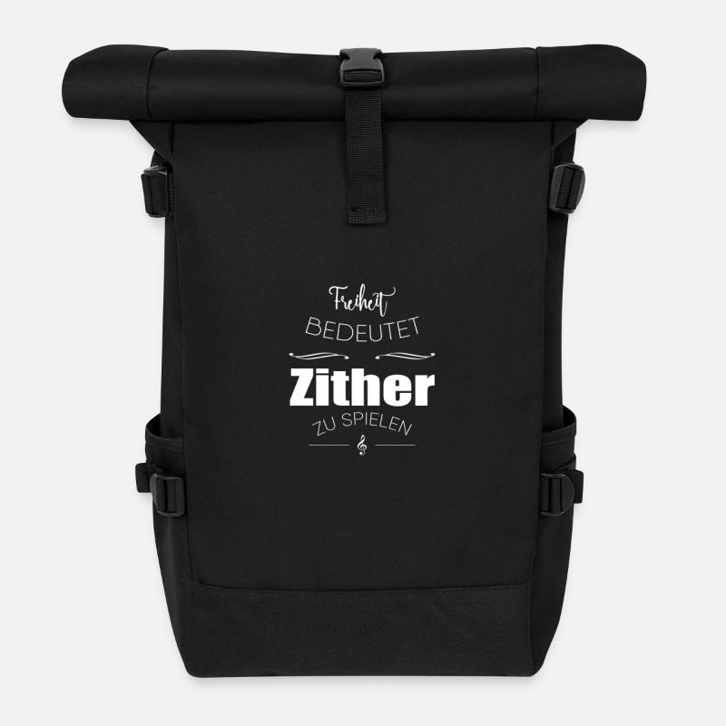 Zither Instrument Geschenk - Rolltop Rucksack - Schwarz