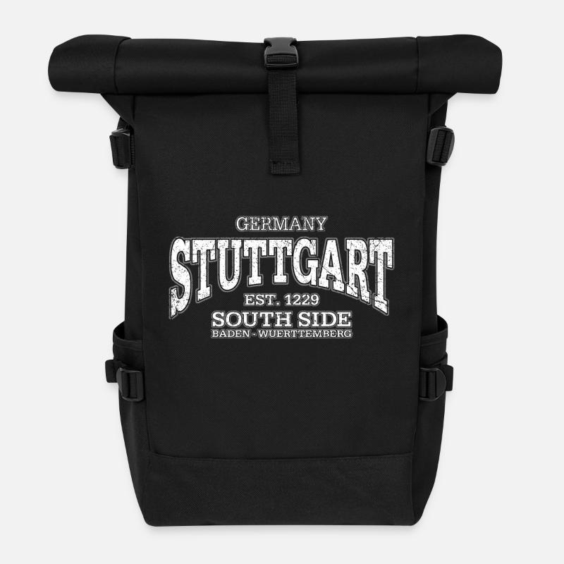 Stuttgart (white oldstyle) - Roll Top Backpack - black