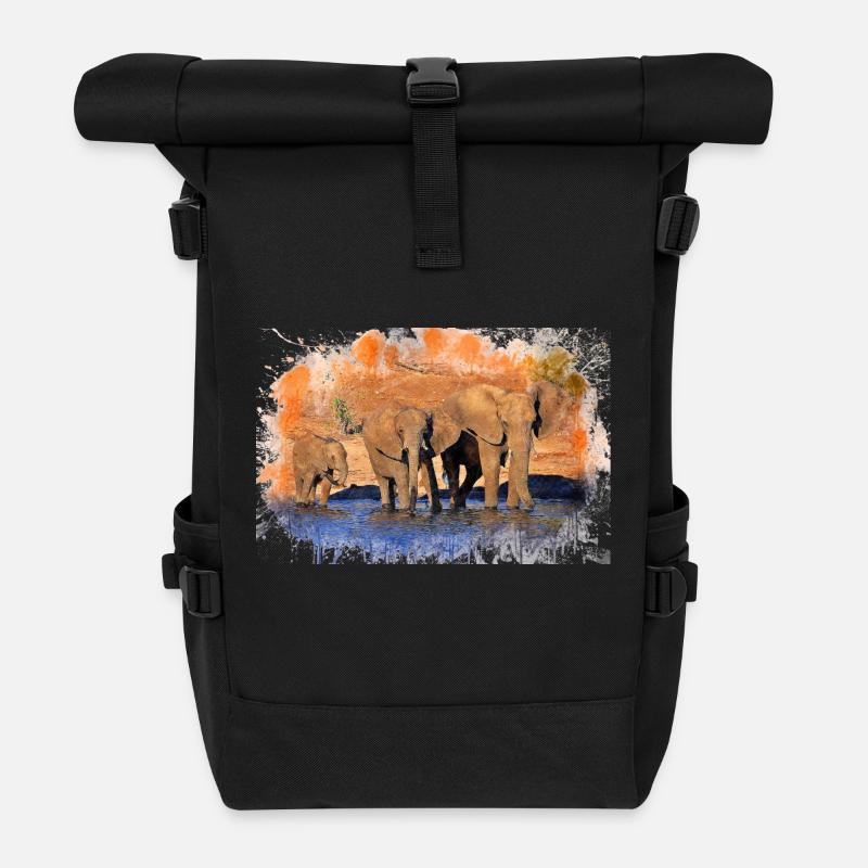 troupeau d'éléphants - Sac à dos roll top - noir