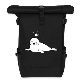 Seal design with crown - Roll Top Backpack - black - Front
