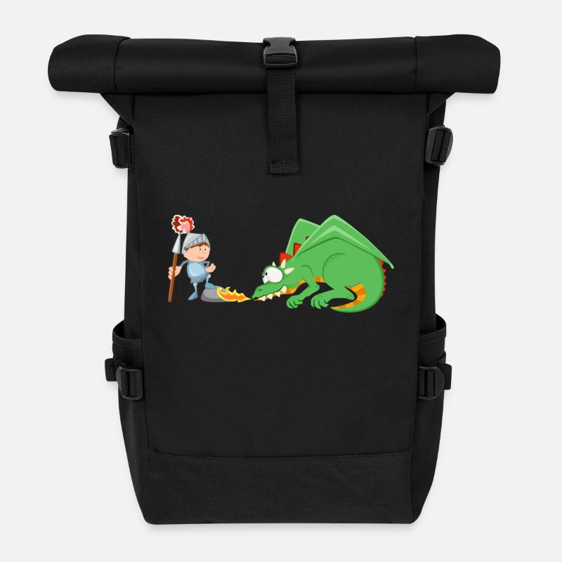 Ritter und Drache - Rolltop Rucksack - Schwarz