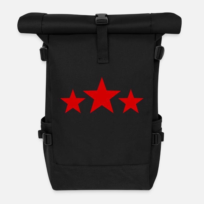 Red stars - Roll Top Backpack - black