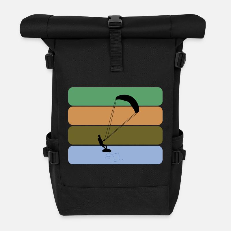 Kitesurfing - Kitesurfer with four color design - Roll Top Backpack - black