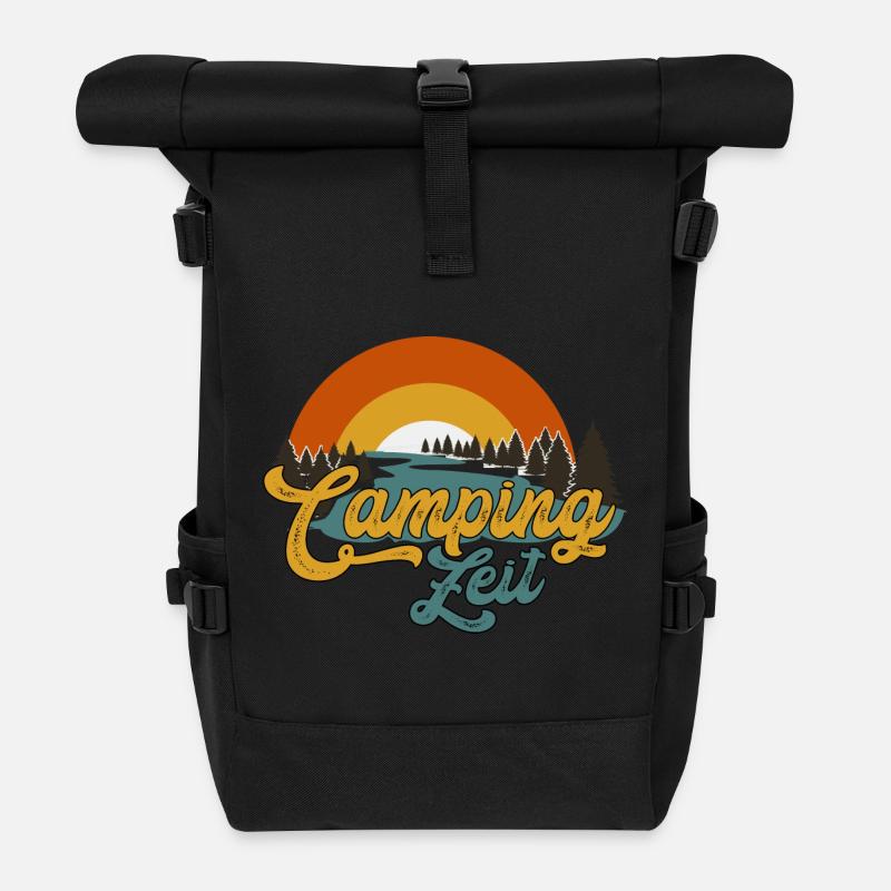 Camper Campingzeit Wohnwagen Grillen Urlaub - Rolltop Rucksack - Schwarz