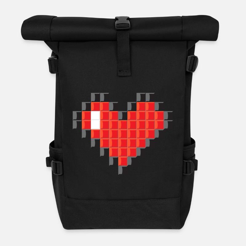 Pixel Heart Mosaic - Roll Top Backpack - black