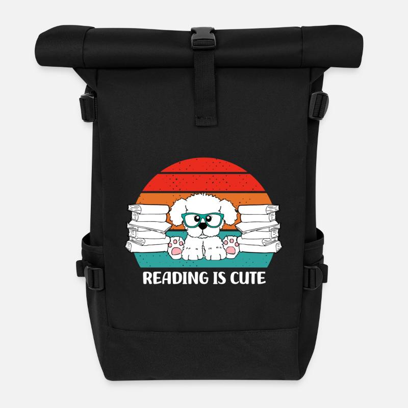 Reading is cute - Roll Top Backpack - black