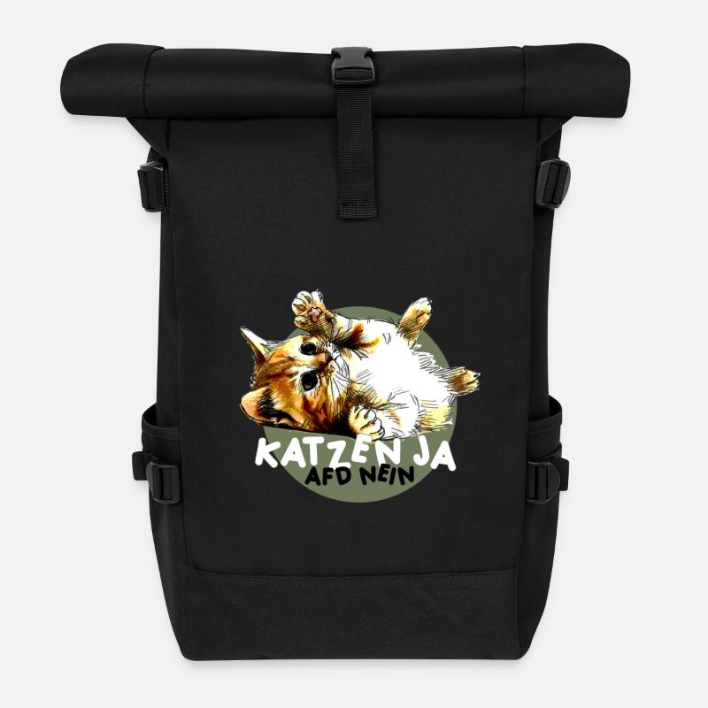 Süße Katze Ja, Partei AfD Nein - Rolltop Rucksack - Schwarz