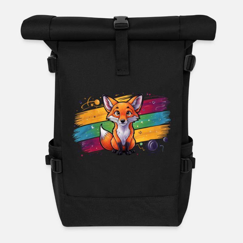 Fuchs - Illustration - Rolltop Rucksack - Schwarz
