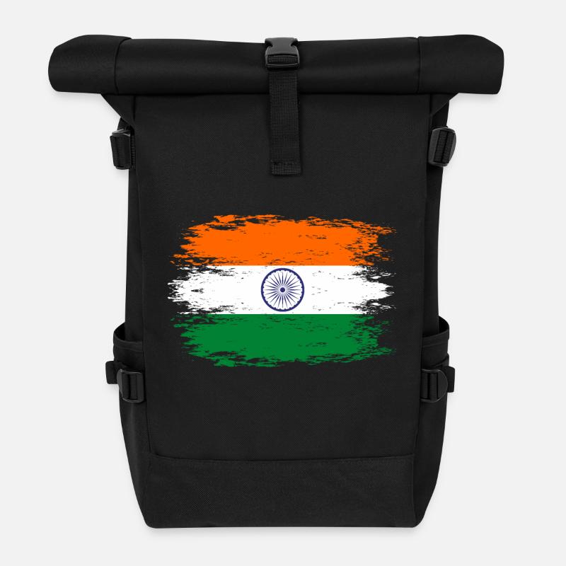 Indien Flagge used look - Rolltop Rucksack - Schwarz