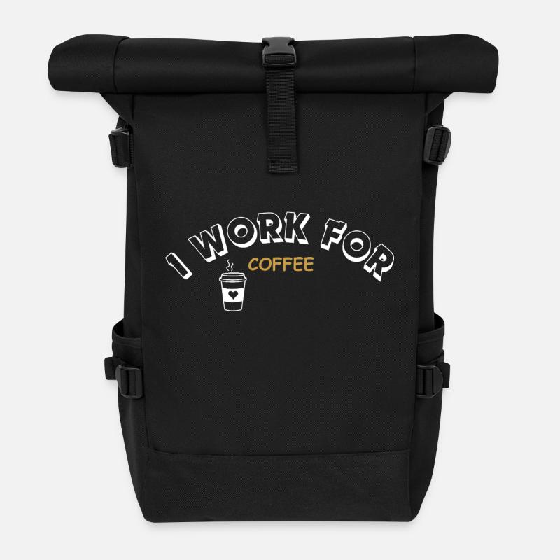 I work for Coffee - weiß - Rolltop Rucksack - Schwarz
